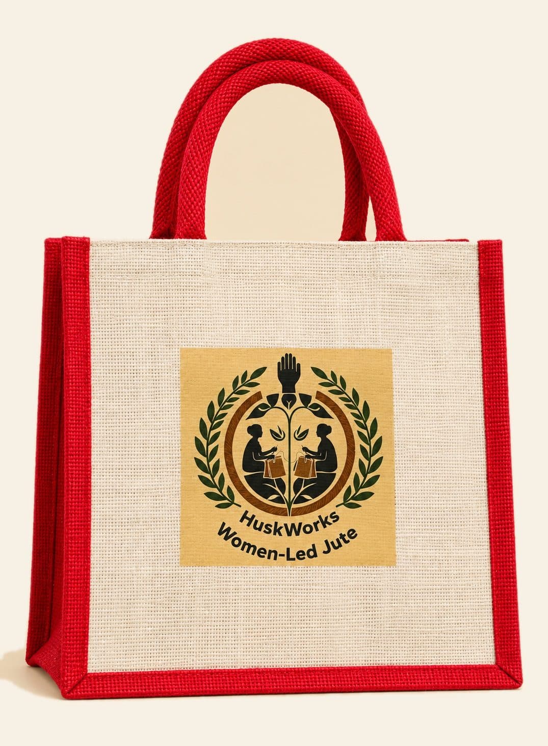 Jute Tote Bags — handmade by HuskWorks, custom sizes and branding available